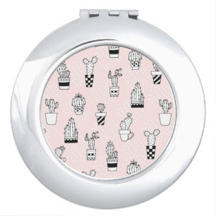Cute Hand Drawn Cactus Pattern Mirror For Makeup