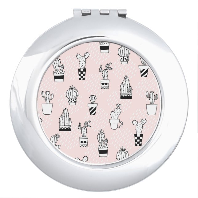 Cute Hand Drawn Cactus Pattern Mirror For Makeup (Front)