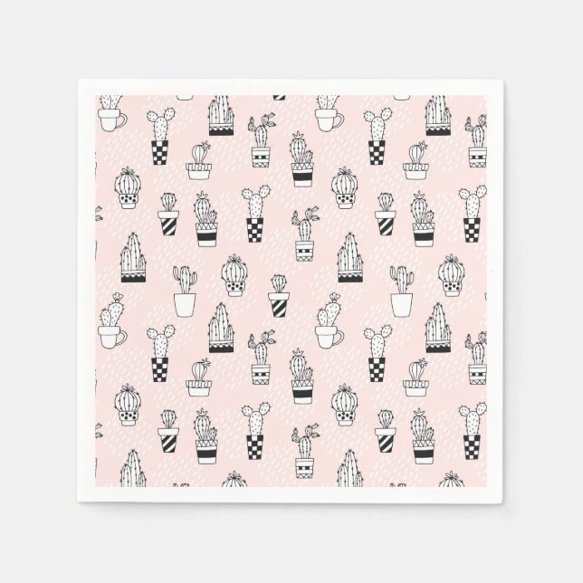 Cute Hand Drawn Cactus Pattern Paper Napkins (Front)