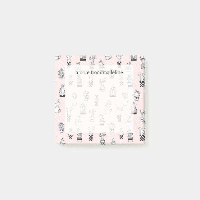 Cute Hand Drawn Cactus Pattern Post-it Notes (Front)