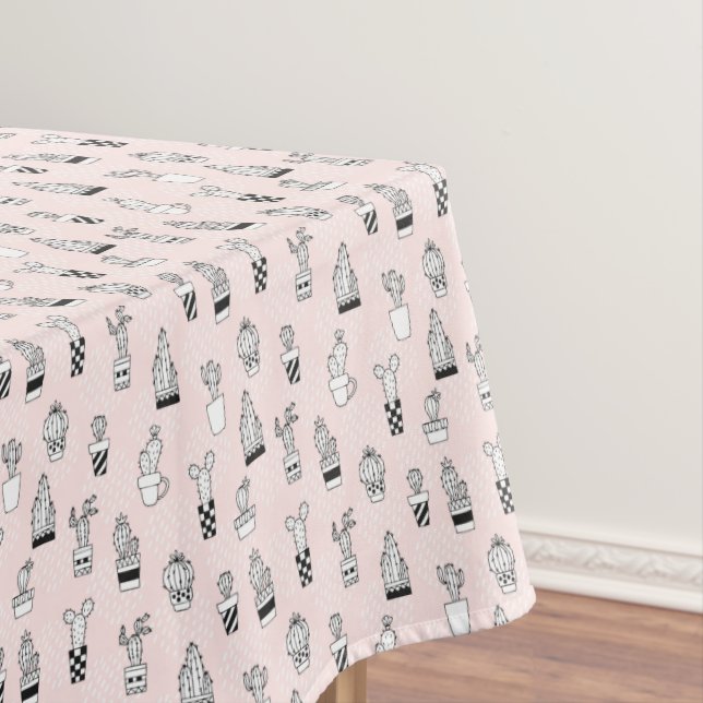 Cute Hand Drawn Cactus Pattern Tablecloth (In Situ)
