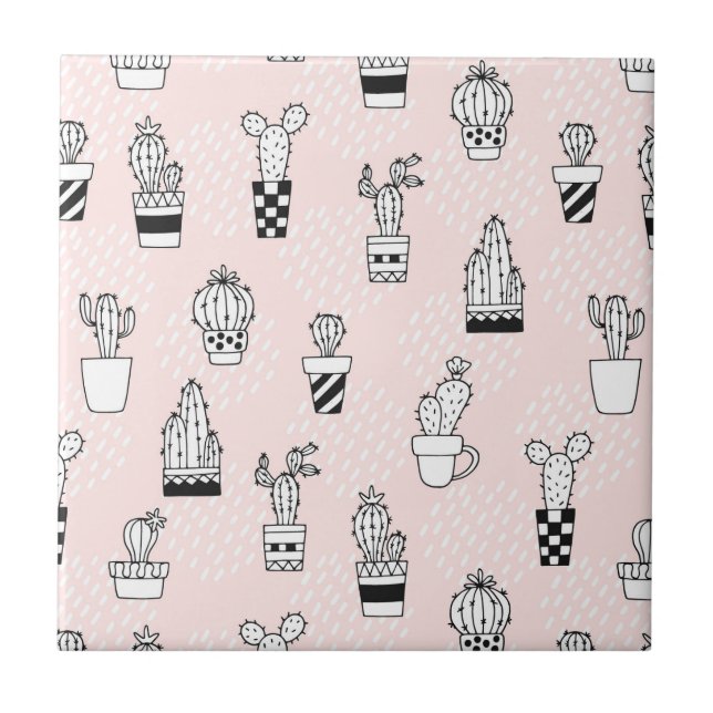 Cute Hand Drawn Cactus Pattern Tile (Front)