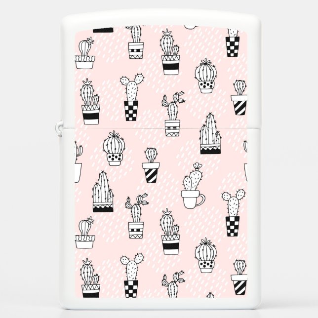 Cute Hand Drawn Cactus Pattern Zippo Lighter (Front)