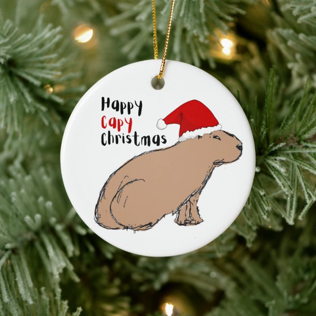 Cute Hand-Drawn Capybara Personalized Christmas  Ceramic Ornament (Tree)