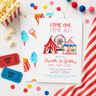 Cute Hand Drawn Carnival Circus Birthday Invitation