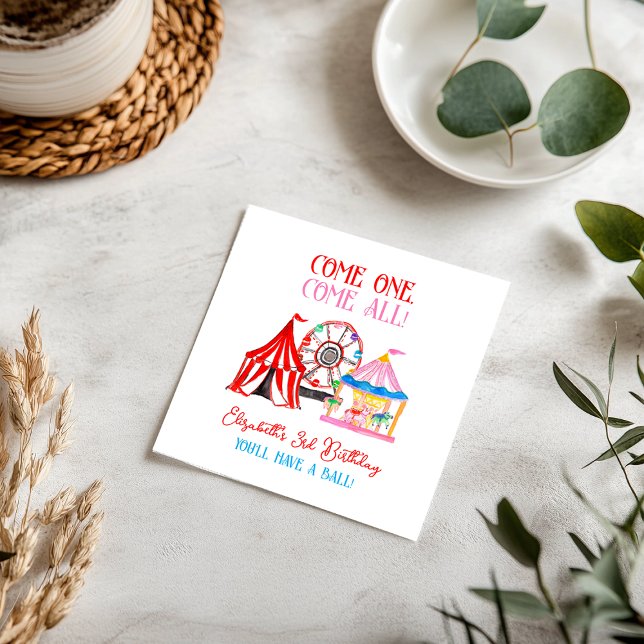 Cute Hand Drawn Carnival Circus Birthday Napkins (Cute Hand Drawn Carnival Circus Birthday Napkins)