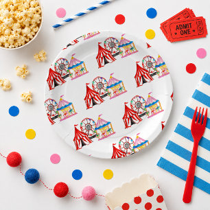 Cute Hand Drawn Carnival Circus Birthday Paper Plates