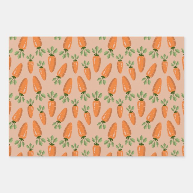 Cute Hand-drawn Carrots Seamless Pattern Wrapping Paper Sheets (Front)