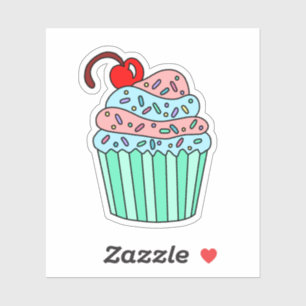 Cute hand drawn Cartoon Pink and Blue Cupcake Sticker