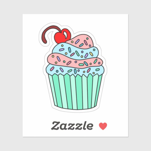 Cute hand drawn Cartoon Pink and Blue Cupcake Sticker (Sheet)
