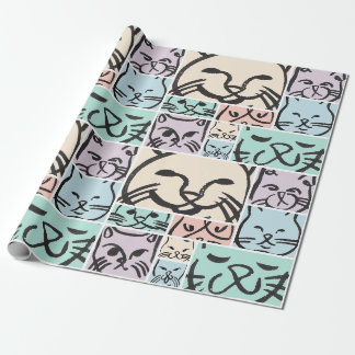 Cute Hand-Drawn Cat Faces Pattern Wrapping Paper