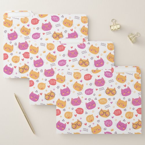 Cute Hand Drawn Cat Pattern File Folder