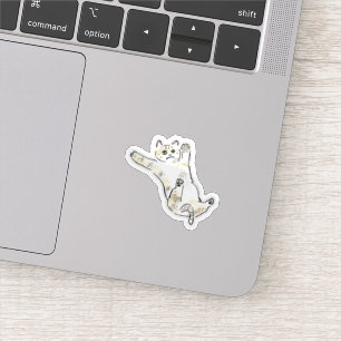 Cute Hand-Drawn Cat Slipping Falling Art Sticker