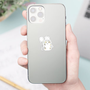 Cute Hand-Drawn Chef Cat Holding Cooking Spoon Sticker