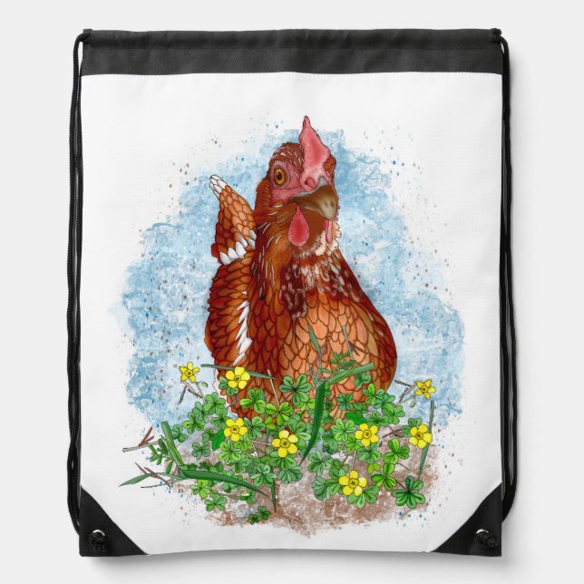 Cute Hand drawn Chicken  Drawstring Bag (Front)