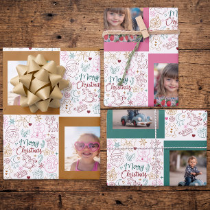 Cute Hand Drawn Christmas Doodle Photo Wrapping Paper Sheets