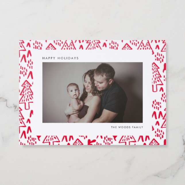 Cute Hand Drawn Christmas Pattern Happy Holidays Letterpress Photo Cards (Front)