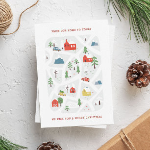 Cute Hand-Drawn Christmas Village Greeting Holiday Card
