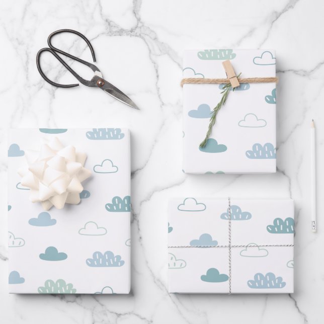 Cute Hand Drawn Cloud Pattern Wrapping Paper Sheets (Front)