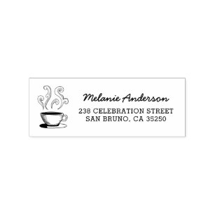 Cute Hand-drawn Coffee Cup Name & Return Address Rubber Stamp