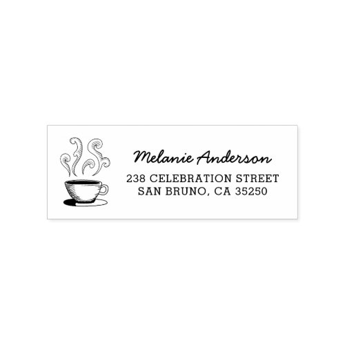 Cute Hand_drawn Coffee Cup Name  Return Address Rubber Stamp