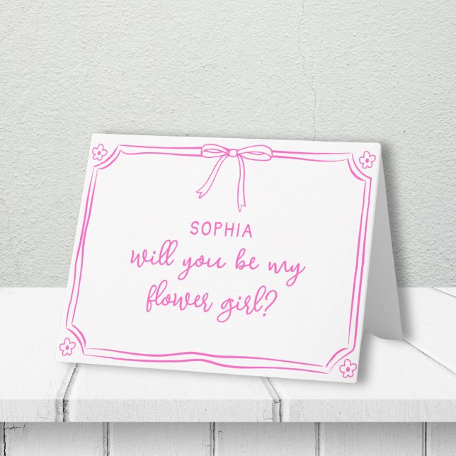 Cute Hand Drawn Coquette Bow Flower Girl Proposal Card (Creator Uploaded)