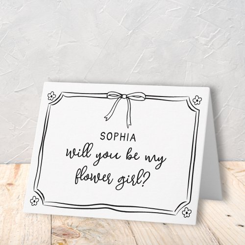 Cute Hand Drawn Coquette Bow Flower Girl Proposal Card