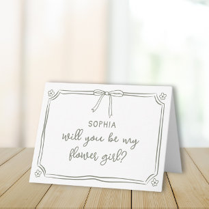 Cute Hand Drawn Coquette Bow Flower Girl Proposal Card