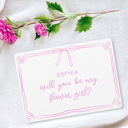 Cute Hand Drawn Coquette Bow Flower Girl Proposal Card