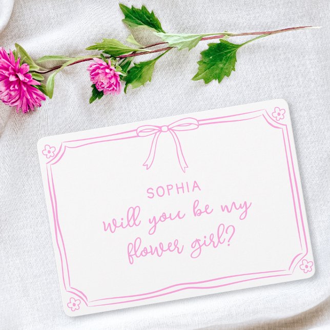 Cute Hand Drawn Coquette Bow Flower Girl Proposal Card (Creator Uploaded)