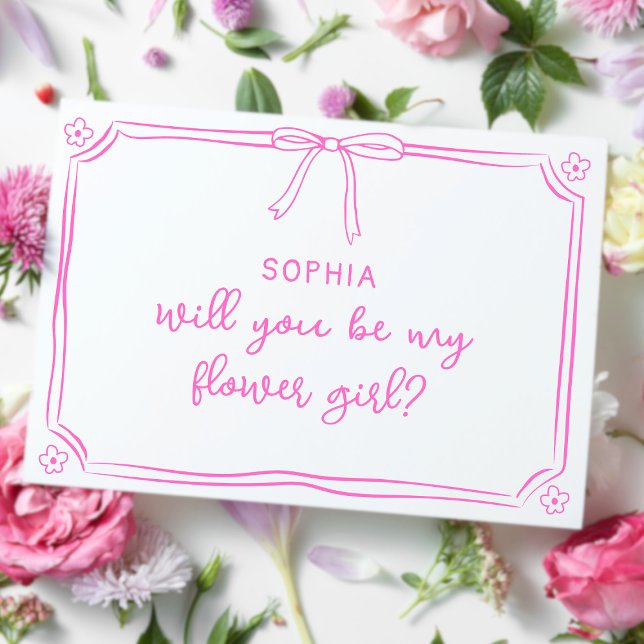 Cute Hand Drawn Coquette Bow Flower Girl Proposal Card (Creator Uploaded)
