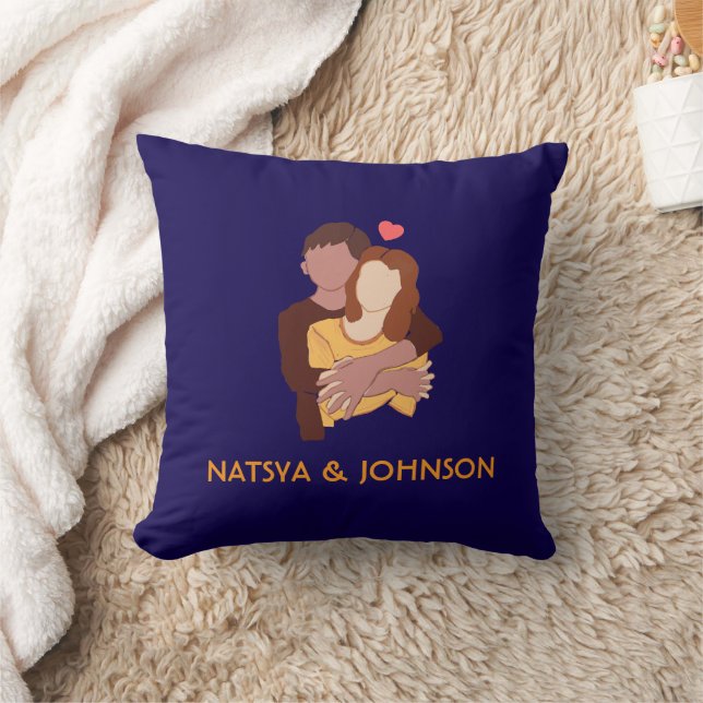cute hand drawn couple pic with couple names throw pillow (Blanket)