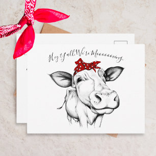 Cute Hand Drawn Cow Bandana Moving Announcement Postcard