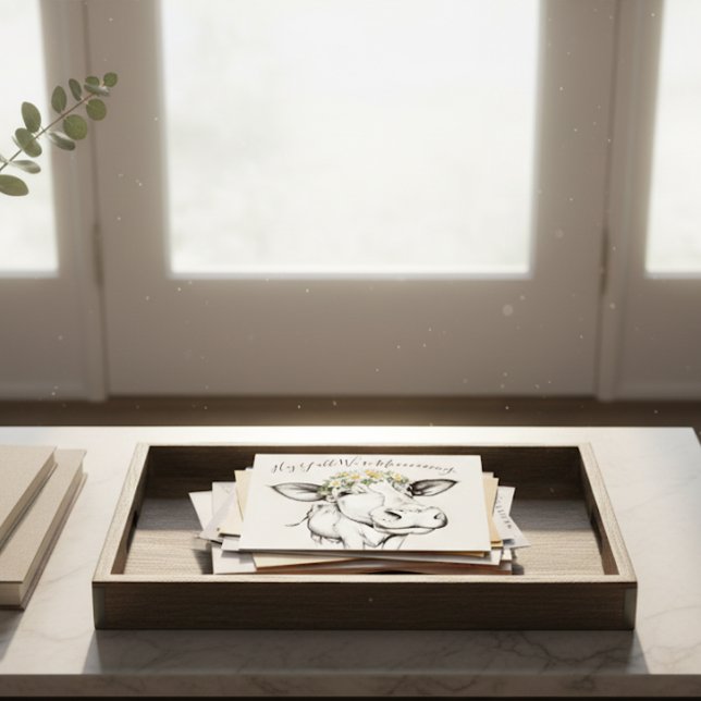 Cute Hand Drawn Cow Daisies Moving Announcement Postcard (Creator Uploaded)