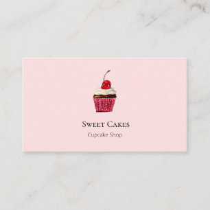 Cute Hand drawn Cupcake Bakery pink Business Card