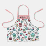 Cute Hand Drawn Cupcake Pattern Add Name Apron