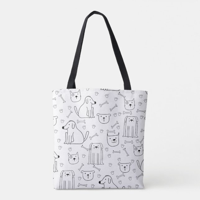 Cute Hand-Drawn Dog & Cat Pattern Tote Bag (Back)
