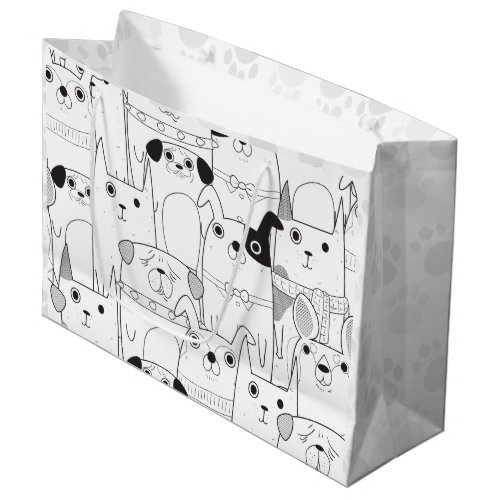 Cute Hand Drawn Dogs and Cats Large Gift Bag