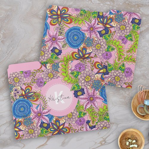 Cute Hand_Drawn Doodle Flowers and Leaves File Folder