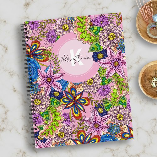 Cute Hand_Drawn Doodle Flowers and Leaves Notebook