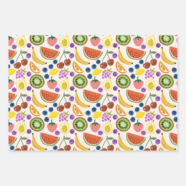 Cute Hand-drawn Doodle Fruits Seamless Pattern Wrapping Paper Sheets (Front 2)