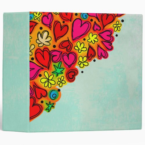 Cute Hand Drawn Doodle Hearts and Flowers Binder