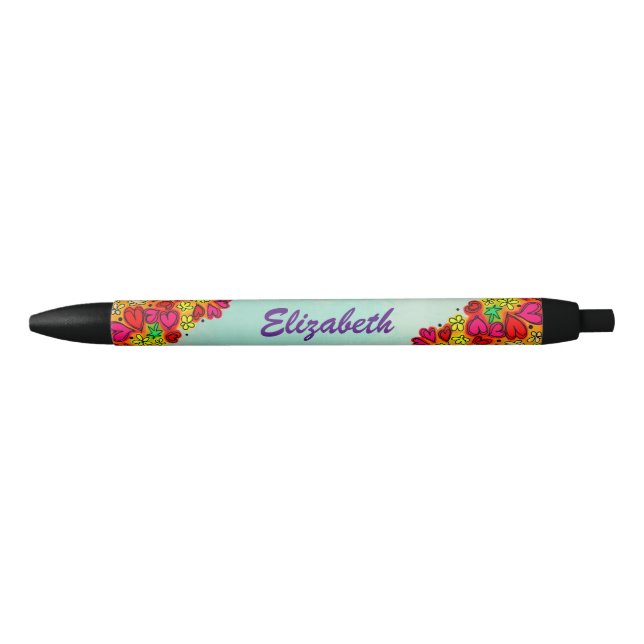 Cute Hand Drawn Doodle Hearts and Flowers Pen (Front)