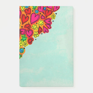 Cute Hand Drawn Doodle Hearts and Flowers Post-it Notes