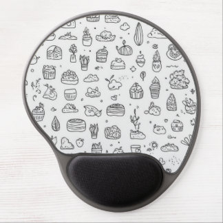 Cute hand-drawn doodles in black and white gel mouse pad