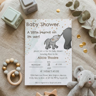 Cute Hand Drawn Elephant Little Peanut Baby Shower Invitation