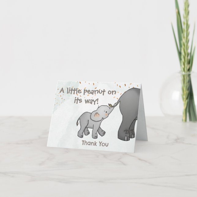 Cute Hand Drawn Elephant Little Peanut Thank You Card (Front)