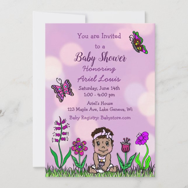 Cute Hand drawn Ethnic Baby Girl Baby Shower Invitation (Front)