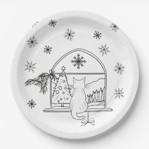 Cute hand drawn festive Christmas Holiday Paper Plates