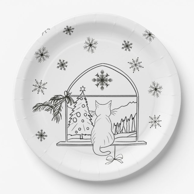 Cute hand drawn festive Christmas Holiday  Paper Plates (Front)
